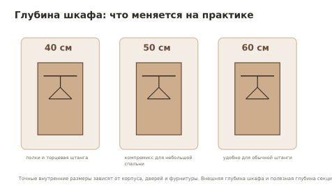 Схема 1. Глубина шкафа меняет не только вместительность, но и сам способ хранения одежды.