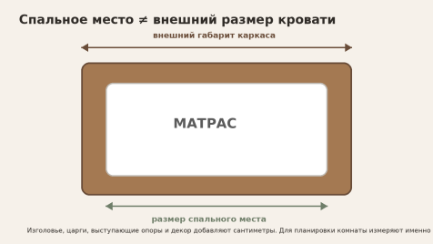 Схема 2. Размер матраса и наружный размер каркаса нужно учитывать отдельно.